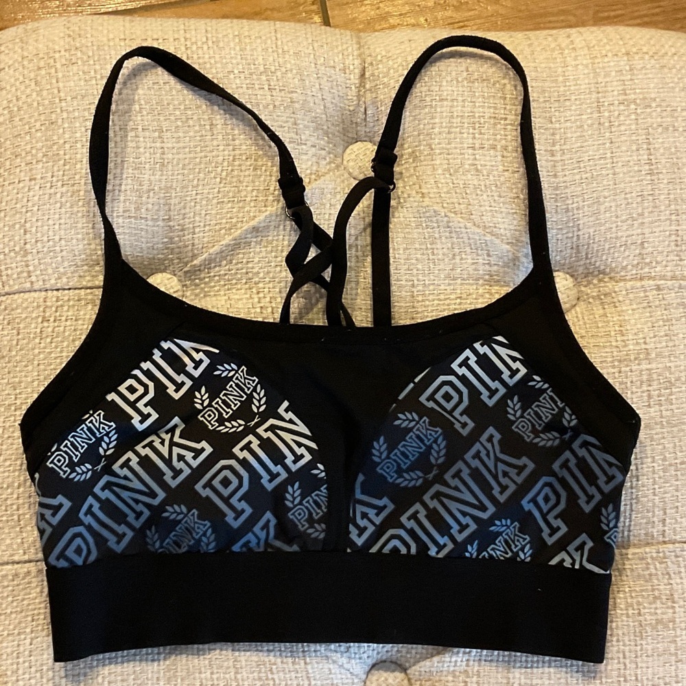 PINK Victoria's Secret Black Sports Bra with White Logo